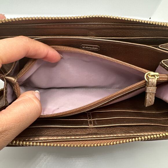 COACH Bronze Zip Around Buckle Wallet - Picture 9 of 10